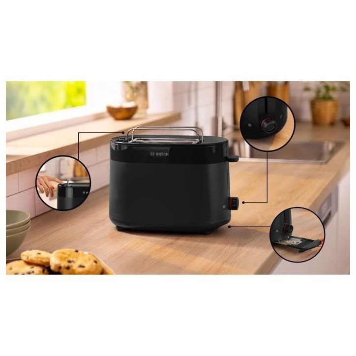Toaster - BOSCH - TAT2M123 MyMoment - Noir - 2 tranches - centrage automatique du pain - fonctions décongélation et réchauffa Toaster - BOSCH - TAT2M123 MyMoment - Noir - 2 tranches - centrage automatique du pain - fonctions décongélation et réchauffa