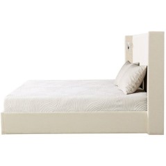 Lit coffre - STAN 2 - 140 x 190 cm - Tissu velours côtelé beige - Te