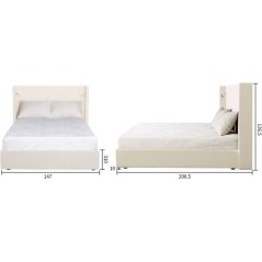 Lit coffre - STAN 2 - 140 x 190 cm - Tissu velours côtelé beige - Te