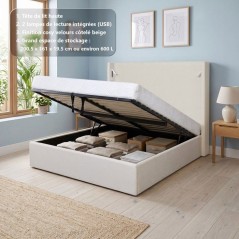 Lit coffre adulte - STAN 2 - 160 x 200 cm - Tissu velours côtelé bei