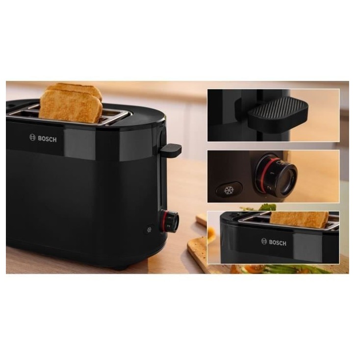 Toaster - BOSCH - TAT2M123 MyMoment - Noir - 2 tranches - centrage automatique du pain - fonctions décongélation et réchauffa Toaster - BOSCH - TAT2M123 MyMoment - Noir - 2 tranches - centrage automatique du pain - fonctions décongélation et réchauffa