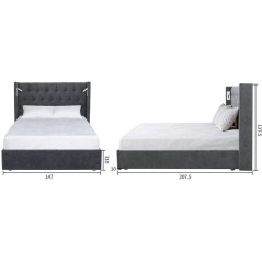 Lit coffre - STAN 3 - 140 x 190 cm - Tissu gris - Tete de lit haute a
