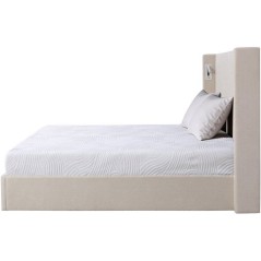 Lit coffre - STAN 3 - 140 x 190 cm - Tissu écru texturé - Tete de li