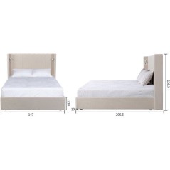 Lit coffre - STAN 3 - 140 x 190 cm - Tissu écru texturé - Tete de li
