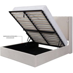 Lit coffre - STAN 3 - 140 x 190 cm - Tissu écru texturé - Tete de li