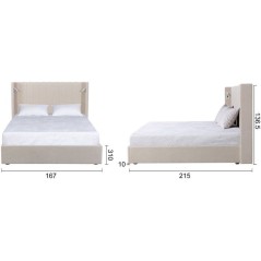 Lit coffre adulte - STAN 3 - 160 x 200 cm - Tissu écru texturé - Tet