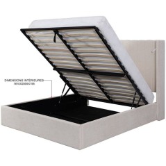 Lit coffre adulte - STAN 3 - 160 x 200 cm - Tissu écru texturé - Tet