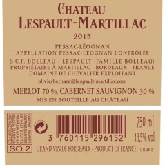 Château Lespault-Martillac 2015 Pessac-Léognan - Vin rouge de Graves