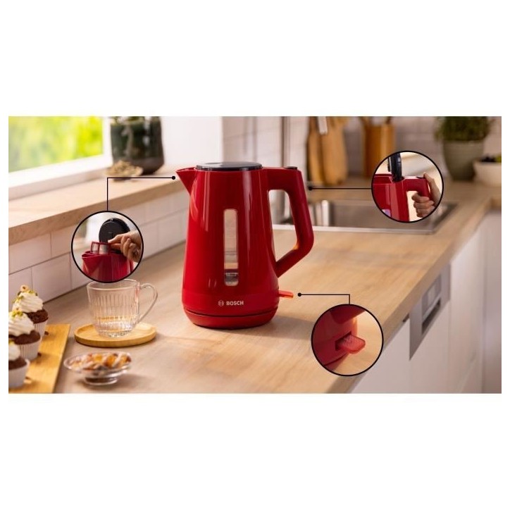 Bouilloire - BOSCH - TWK1M124 MyMoment - Rouge - capacité 1,7L - base 360° - filtre anti-calcaire Bouilloire - BOSCH - TWK1M124 MyMoment - Rouge - capacité 1,7L - base 360° - filtre anti-calcaire