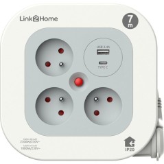 Enrouleur multiprise compact - LINK2HOME - 3 prises + USB A+C - 3000W