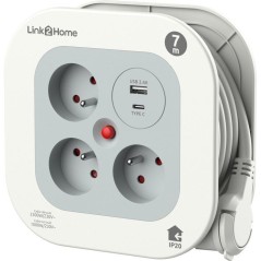 Enrouleur multiprise compact - LINK2HOME - 3 prises + USB A+C - 3000W