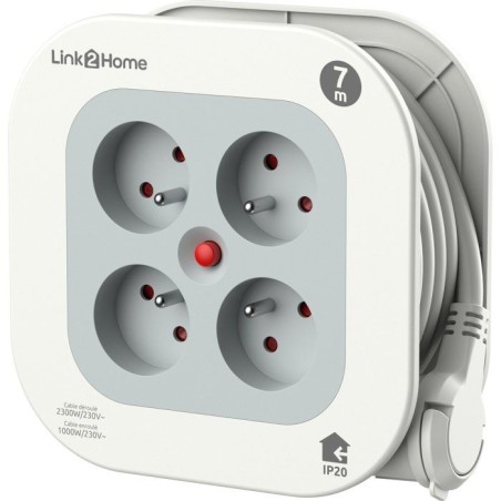 Enrouleur électrique - LINK2HOME - Compact 7 m - 4 prises - Protection thermique