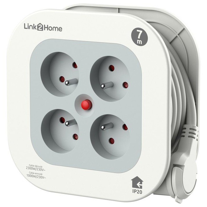 Enrouleur électrique - LINK2HOME - Compact 7 m - 4 prises - Protection thermique Enrouleur électrique - LINK2HOME - Compact 7 m - 4 prises - Protection thermique
