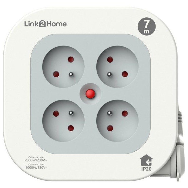 Enrouleur électrique - LINK2HOME - Compact 7 m - 4 prises - Protection thermique Enrouleur électrique - LINK2HOME - Compact 7 m - 4 prises - Protection thermique