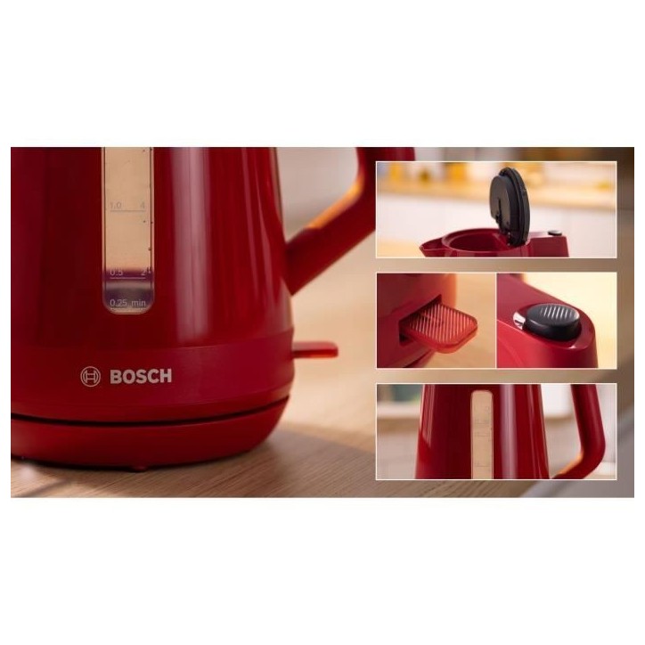 Bouilloire - BOSCH - TWK1M124 MyMoment - Rouge - capacité 1,7L - base 360° - filtre anti-calcaire Bouilloire - BOSCH - TWK1M124 MyMoment - Rouge - capacité 1,7L - base 360° - filtre anti-calcaire