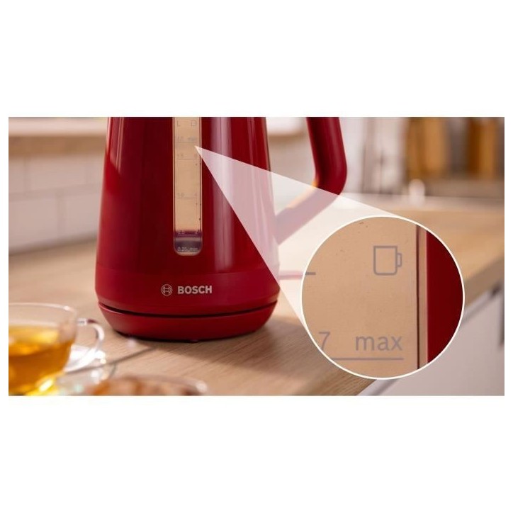 Bouilloire - BOSCH - TWK1M124 MyMoment - Rouge - capacité 1,7L - base 360° - filtre anti-calcaire Bouilloire - BOSCH - TWK1M124 MyMoment - Rouge - capacité 1,7L - base 360° - filtre anti-calcaire