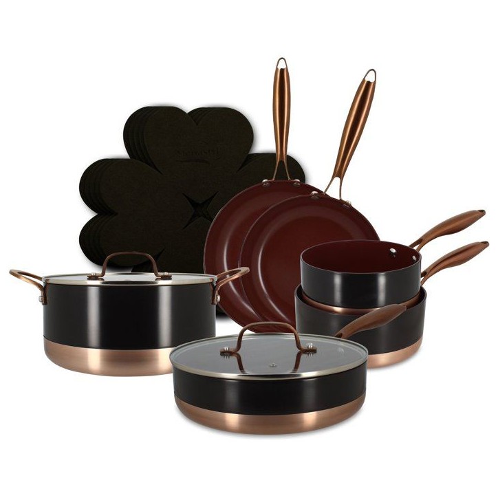 Batterie de cuisine induction - MENASTYL - Black Copper - Aluminium recyclé - Revetement céramique antiadhésif - 13 pieces -