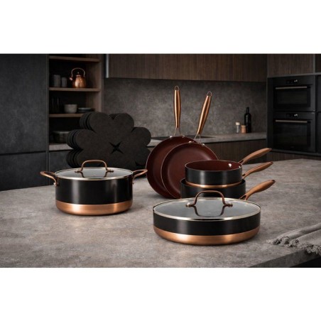 Batterie de cuisine induction - MENASTYL - Black Copper - Aluminium recyclé - Revetement céramique antiadhésif - 13 pieces -