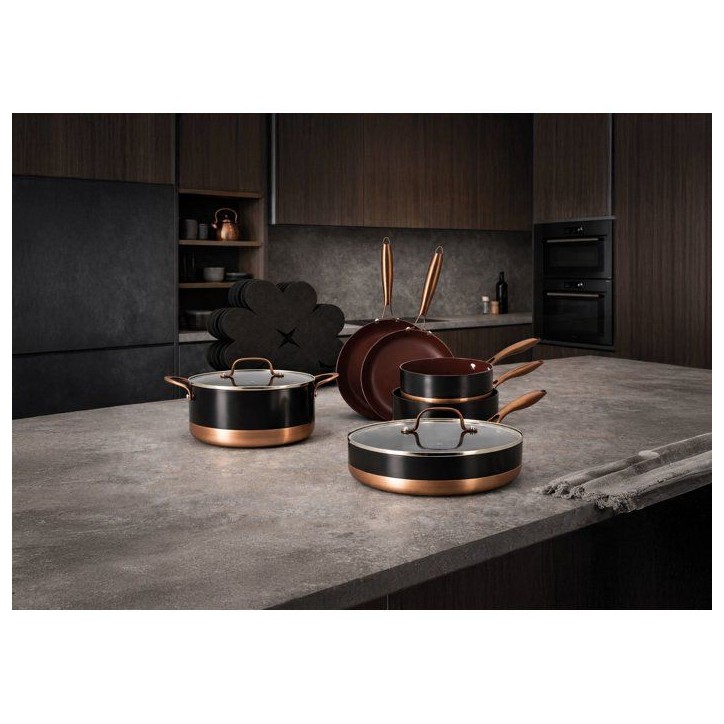 Batterie de cuisine induction - MENASTYL - Black Copper - Aluminium recyclé - Revetement céramique antiadhésif - 13 pieces -