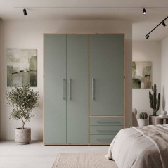 Armoire de chambre - MOKKARO - Décor Vert Sauge et chene - 3 portes b