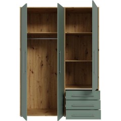 Armoire de chambre - MOKKARO - Décor Vert Sauge et chene - 3 portes b
