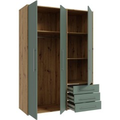 Armoire de chambre - MOKKARO - Décor Vert Sauge et chene - 3 portes b