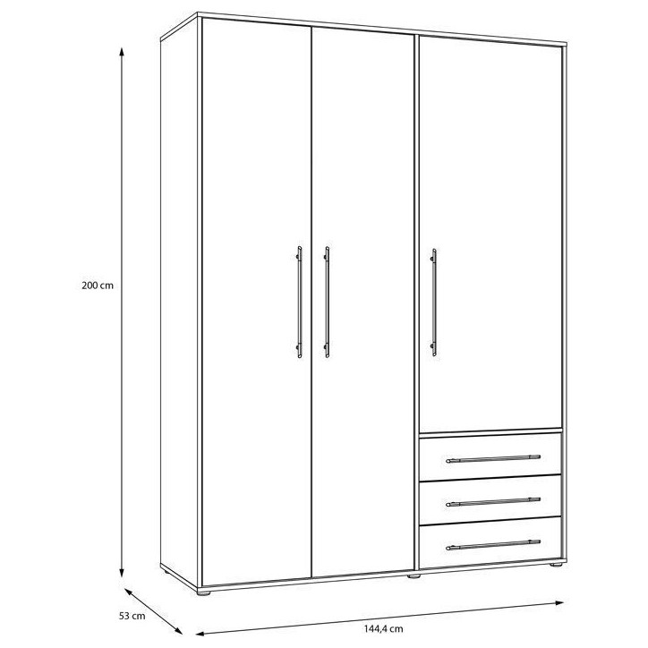 Armoire de chambre - MOKKARO - Décor Vert Sauge et chene - 3 portes battantes - 3 tiroirs - L145 x P53 x H200 cm