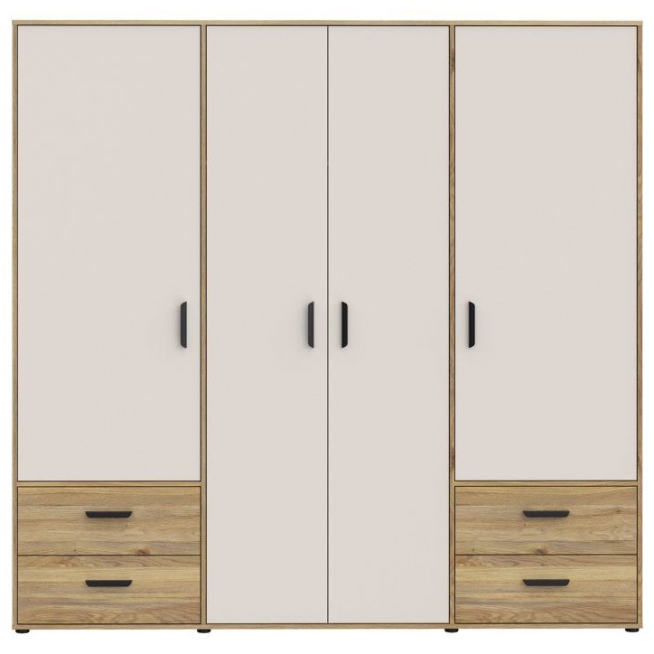 Armoire de chambre - MOKKARO - Décor Chene et sable - 4 portes battantes - 4 tiroirs - L206 x P53 x H201 cm Armoire de chambre - MOKKARO - Décor Chene et sable - 4 portes battantes - 4 tiroirs - L206 x P53 x H201 cm