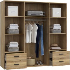 Armoire de chambre - MOKKARO - Décor Chene et sable - 4 portes battan