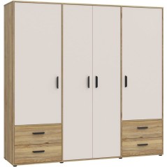 Armoire de chambre - MOKKARO - Décor Chene et sable - 4 portes battan