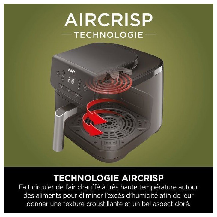Friteuse sans huile - Air Fryer - NINJA - AF110EU - 4,7L - 3 programmes de cuisson - 1550W - Noir