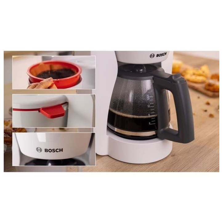 Cafetiere Filtre - BOSCH - TKA2M111 MyMoment - Blanche - Capacité 1,25L - verseuse verre - systeme anti-gouttes Cafetiere Filtre - BOSCH - TKA2M111 MyMoment - Blanche - Capacité 1,25L - verseuse verre - systeme anti-gouttes