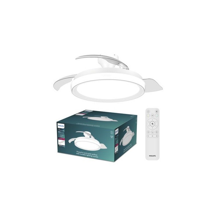 Ventilateur de plafond - Philips - Bliss - Pales rétractables - Diametre 106 cm - Blanc - LED intégrée + télécommande
