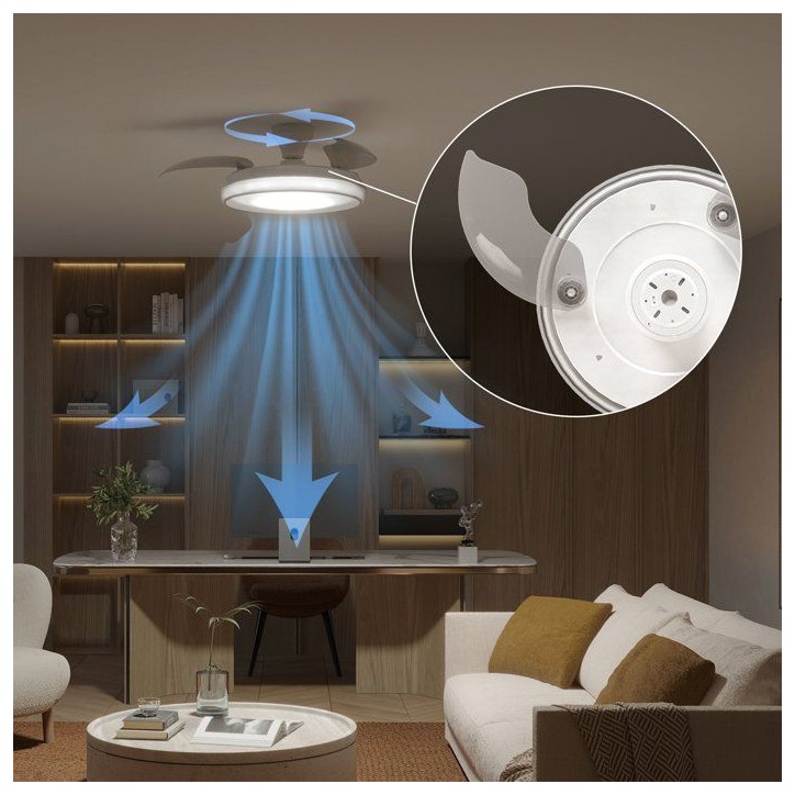 Ventilateur de plafond - Philips - Bliss - Pales rétractables - Diametre 106 cm - Blanc - LED intégrée + télécommande