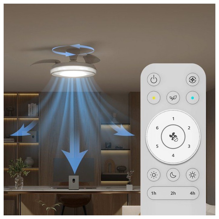 Ventilateur de plafond - Philips - Bliss - Pales rétractables - Diametre 106 cm - Blanc - LED intégrée + télécommande