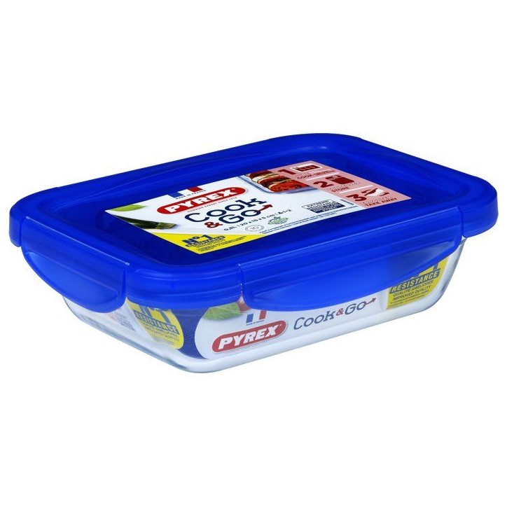 Boîtes de conservation rectangulaires - PYREX - Cook & Go - Lot de 3 - Verre borosilicate - Couvercles étanches