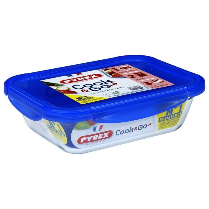 Boîtes de conservation rectangulaires - PYREX - Cook & Go - Lot de 3 - Verre borosilicate - Couvercles étanches