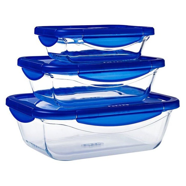 Boîtes de conservation rectangulaires - PYREX - Cook & Go - Lot de 3 - Verre borosilicate - Couvercles étanches