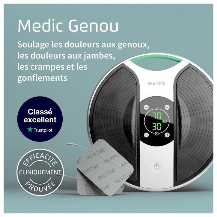 Stimulateur circulatoire - REVITIVE - Medic Genou - Stimulation ciblée - Confort articulaire - Utilisation a domicile Stimulateur circulatoire - REVITIVE - Medic Genou - Stimulation ciblée - Confort articulaire - Utilisation a domicile