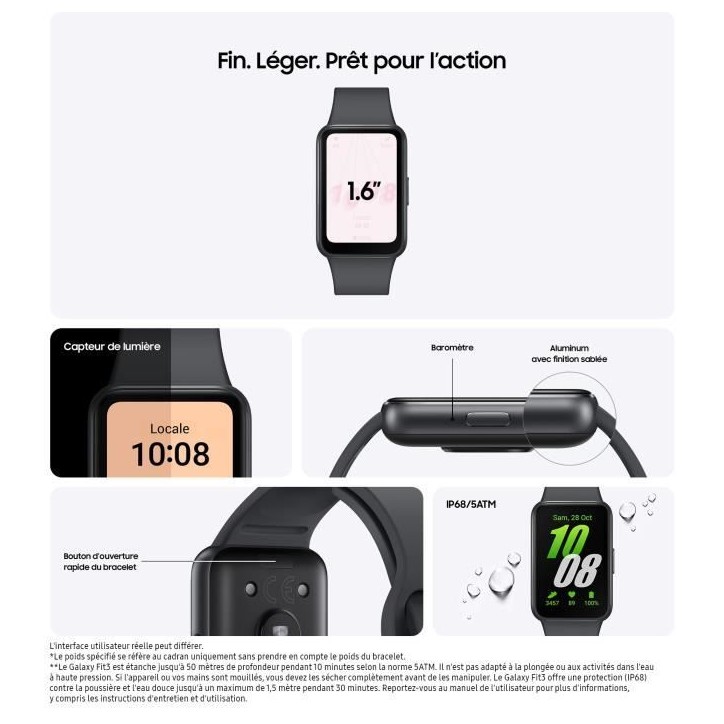 SAMSUNG Galaxy Fit 3 Bracelet Connecté Gris SAMSUNG Galaxy Fit 3 Bracelet Connecté Gris