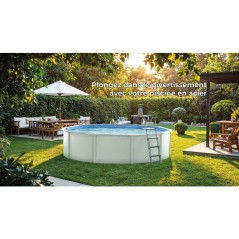 GRE - Kit Piscine hors sol acier ronde blanche Ø260 x 122 cm (Livrée avec filtre a sable et échelle)