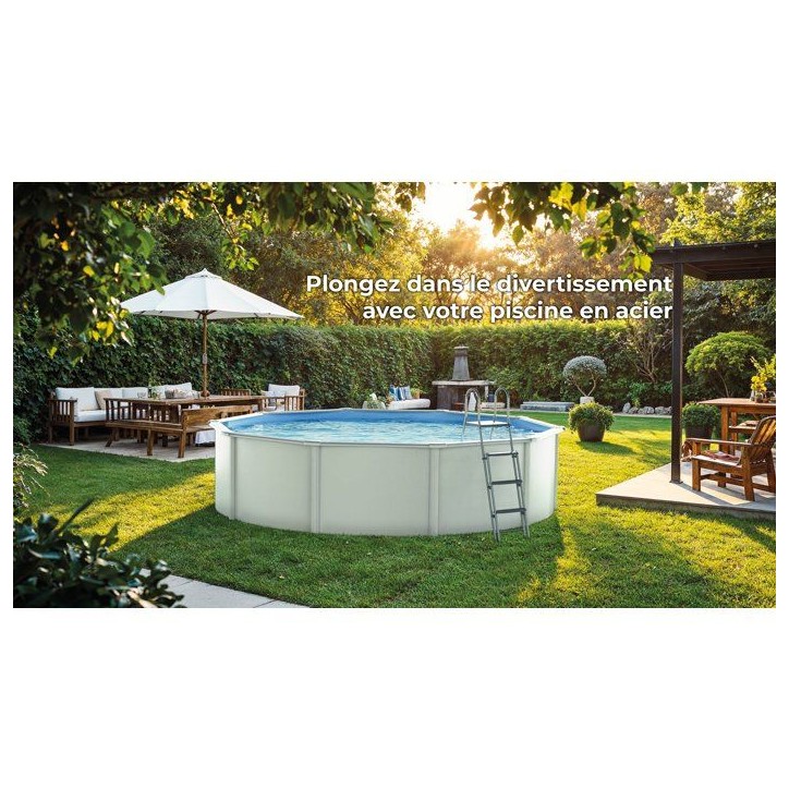 GRE - Kit Piscine hors sol acier ronde blanche Ø260 x 122 cm (Livrée avec filtre a sable et échelle) GRE - Kit Piscine hors sol acier ronde blanche Ø260 x 122 cm (Livrée avec filtre a sable et échelle)