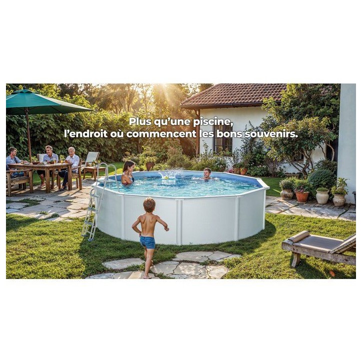 GRE - Kit Piscine hors sol acier ronde blanche Ø260 x 122 cm (Livrée avec filtre a sable et échelle) GRE - Kit Piscine hors sol acier ronde blanche Ø260 x 122 cm (Livrée avec filtre a sable et échelle)