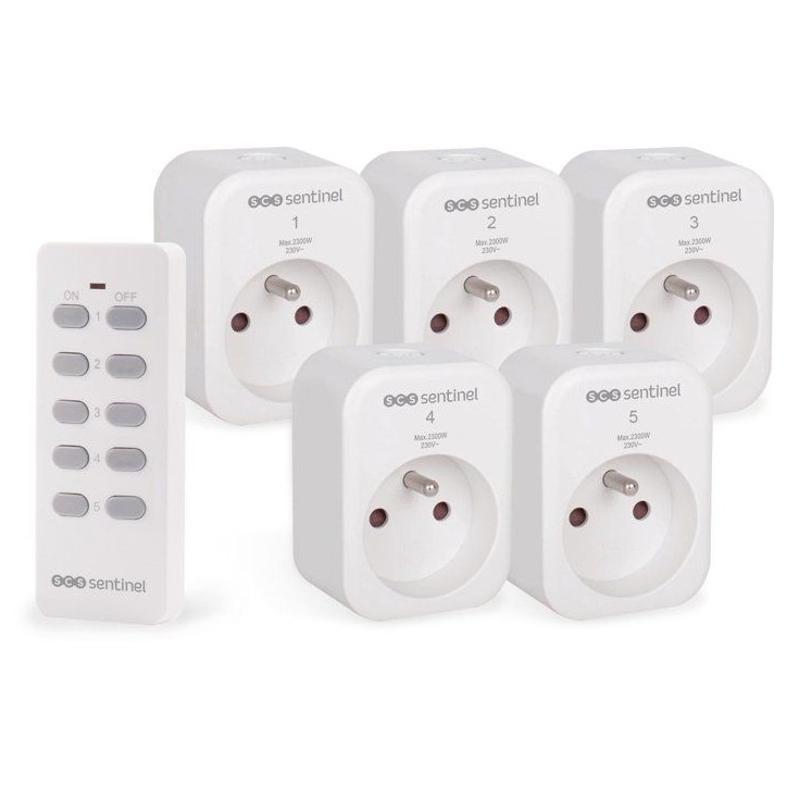 Prises télécommandées - SCS SENTINEL - ControlPower x5 - 5 prises - 1 télécommande Prises télécommandées - SCS SENTINEL - ControlPower x5 - 5 prises - 1 télécommande