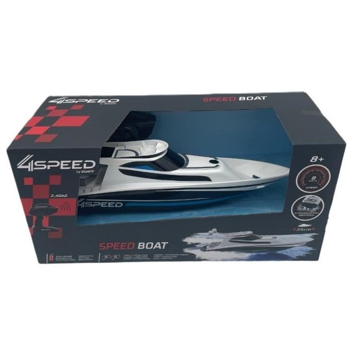 Bateau Télécommandé - SILVERLIT - 4SPEED - Speed Boat - 8 km/h - 34 cm - blanc et noir - des 8 ans