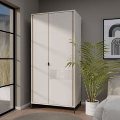 Armoire de chambre - Décor Sable- 2 portes battantes - L95 x P61 x H200 cm