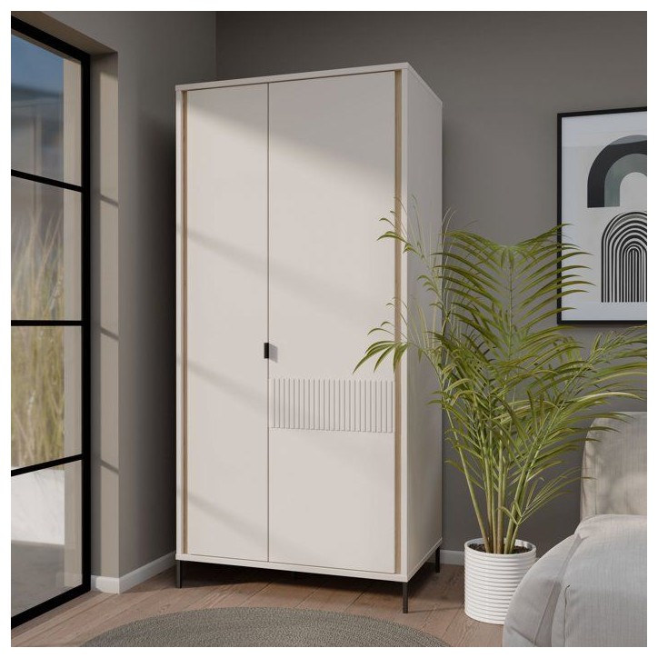 Armoire de chambre - Décor Sable- 2 portes battantes - L95 x P61 x H200 cm