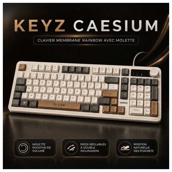 Clavier gamer membrane - Touches silencieuses - THE G-LAB - KEYZ CAESIUM EX - 100% - Filaire - Rétroéclairage Rainbow
