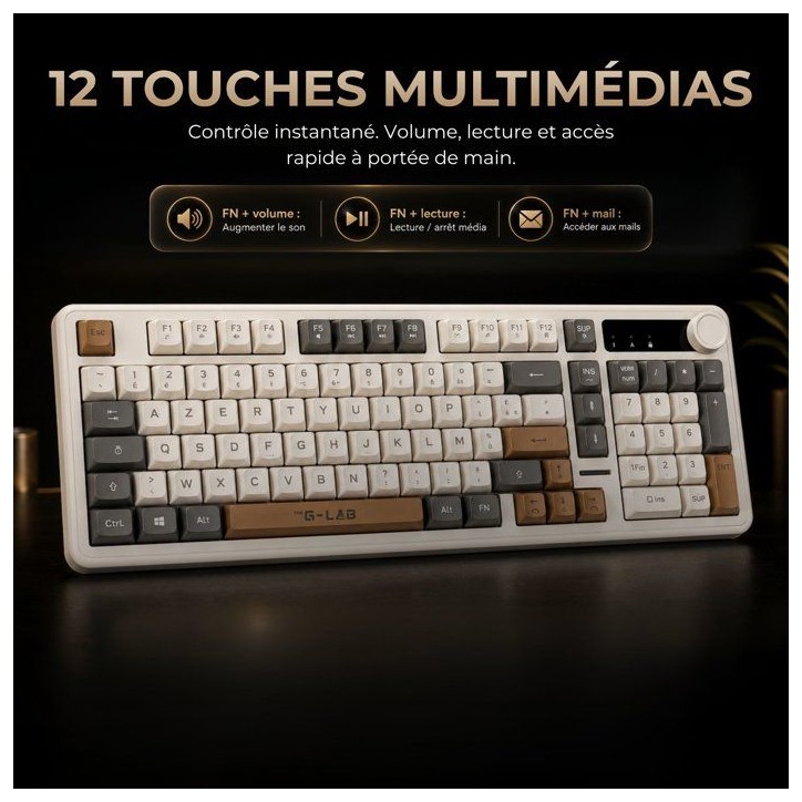 Clavier gamer membrane - Touches silencieuses - THE G-LAB - KEYZ CAESIUM EX - 100% - Filaire - Rétroéclairage Rainbow