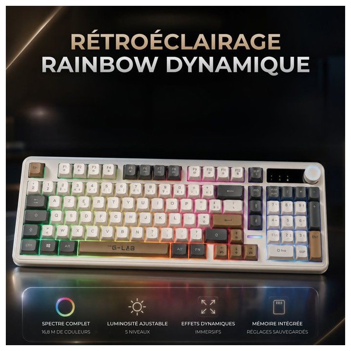 Clavier gamer membrane - Touches silencieuses - THE G-LAB - KEYZ CAESIUM EX - 100% - Filaire - Rétroéclairage Rainbow